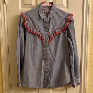 Vintage Kenny Rogers Western Collection by Karman ruffle pearl snap shirt.